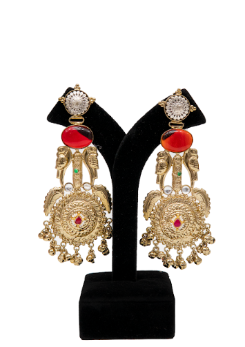 Traditional Gold Finish Wedding Earrings for Women with Antique Detailing